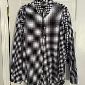 Men’s navy gingham button down shirt size medium